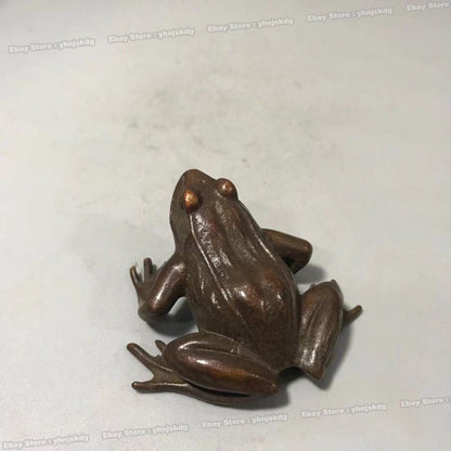 Vintage Solid Bronze Frog Sculpture - Handmade Scholar's Paperweight & Tea Pet