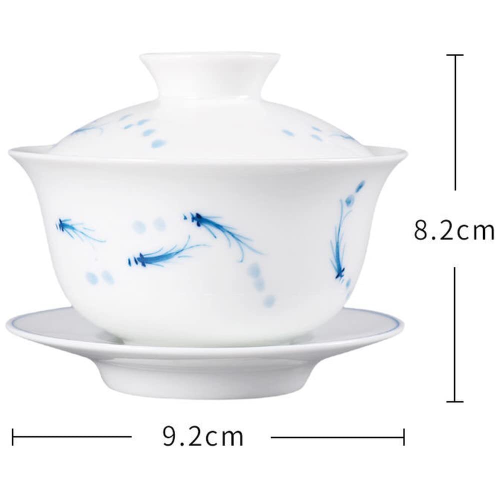 150ml Fish Painted Gaiwan Teacup Blue White Porcelain Teabowl Ceramic Tea Set