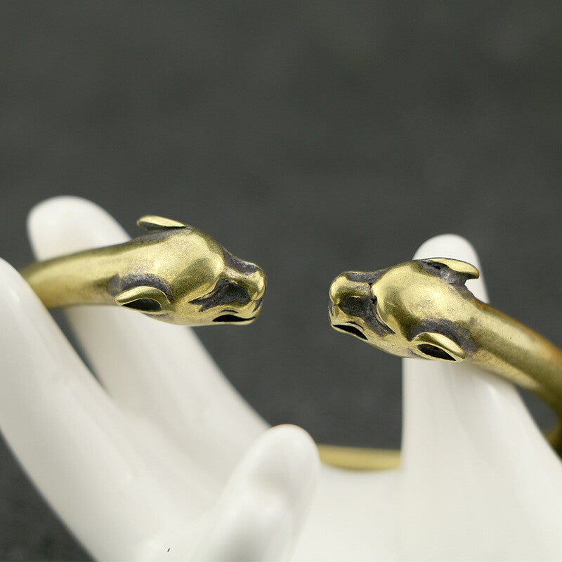 chinese bronze hand carved leopard statue bracelet