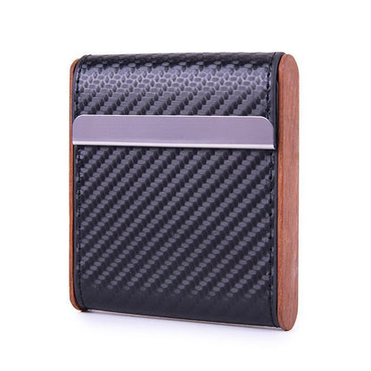 Cigarette Cases Solid Wood Leather Cigar Tobacco Holders Pocket Storage 9x10x2cm