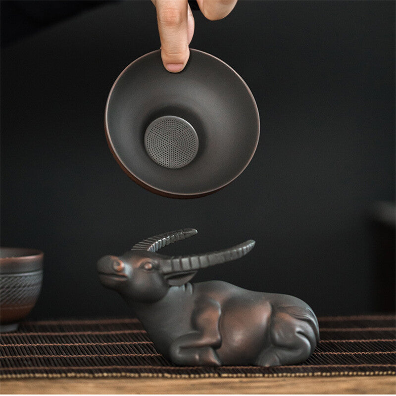 Tea Pet Bull + Filter Net Pottery Chinese Tea Set Accessories Ox Holder Strainer