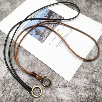 Mobile Phone Straps Cowhide Lanyards Key Leather Card Badge Neck Sling Band 50cm