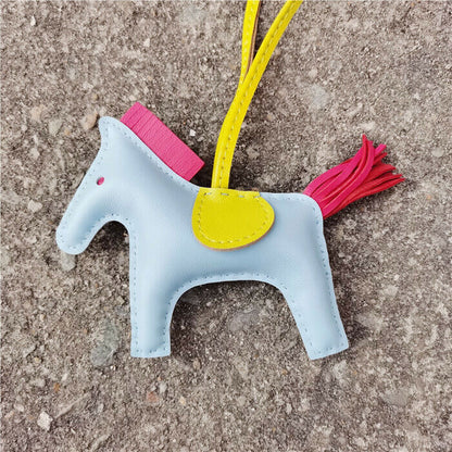 Genuine Leather Horse Bag Charm Hanging Key Ring Purse Accessories Keychain