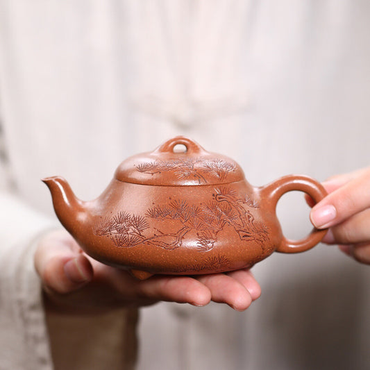 6" Chinese Yixing Zisha Pottery Jiangpo Clay 240CC Pine Tree Gongfu Teapot