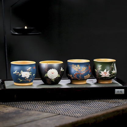 One Cup Real Yixing Zisha Purple Clay Tea Cup Floral Relief Handmade Master Cup