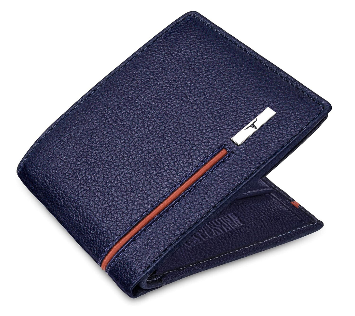 New Blue/Orange Bi-Fold Leather Men's Wallet RFID Protection Gift Item