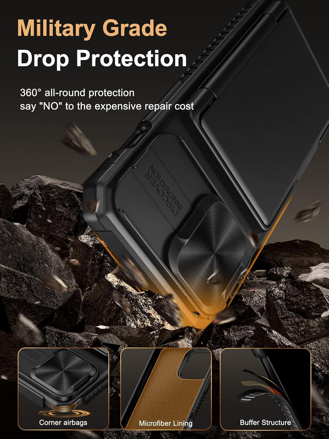 for Iphone 13 Pro Case with Card Holder (4 Cards) [RFID Blocking] & Slide Camera