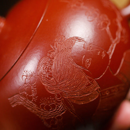 Handmade Tea Pot Marked Beauty Carved Real Yixing Zisha Dahongpao Clay Xishi Pot