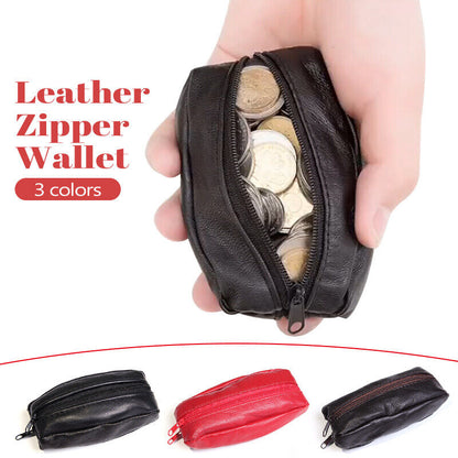 Unisex Soft Real Leather Pouch Coins Keys Money Holder 2 Ways Zips Wallet Purse