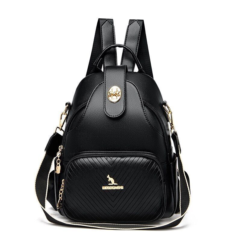Women Backpacks Luxury Solid Colors Soft Genuine Leather Traveling Shoulder Bags