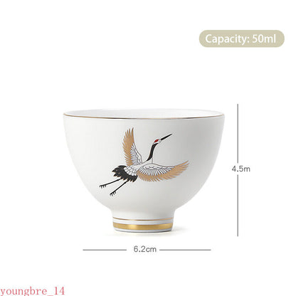 1PC Chinese Ceramic Teacup Hand Painted Bird Pattern Handmade Tea Bowl Set