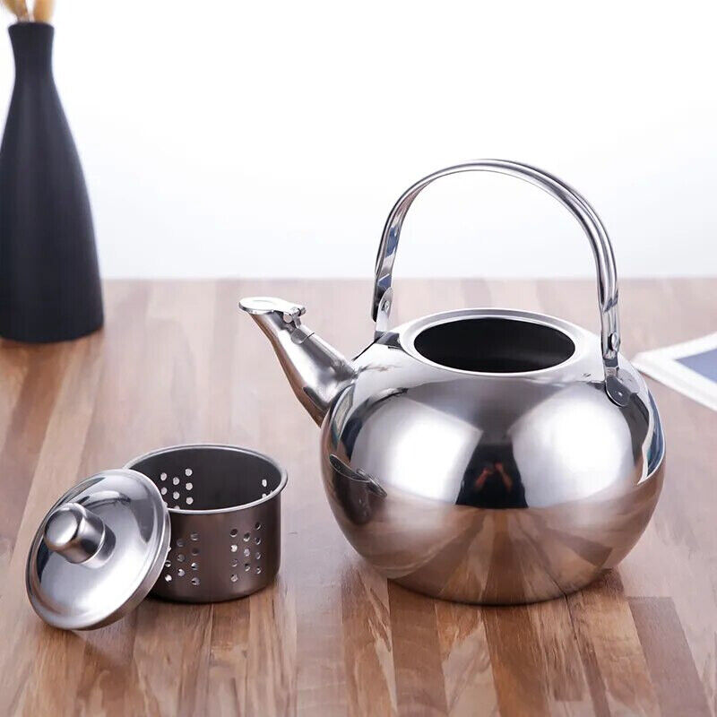 Whistling Tea Kettle W/Strainer Stainless Steel Portable Gas Stove Teapot 1.5-2L