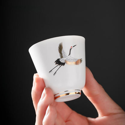 1PC Chinese Ceramic Teacup Hand Painted Bird Pattern Handmade Tea Bowl Set