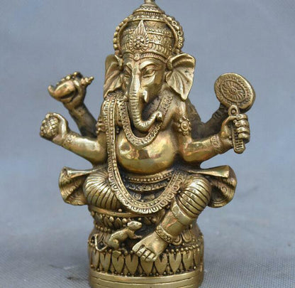 Copper Statue Tibetan Buddhism Brass Ganesha Ganapati Ganesh Lord God Elephant B