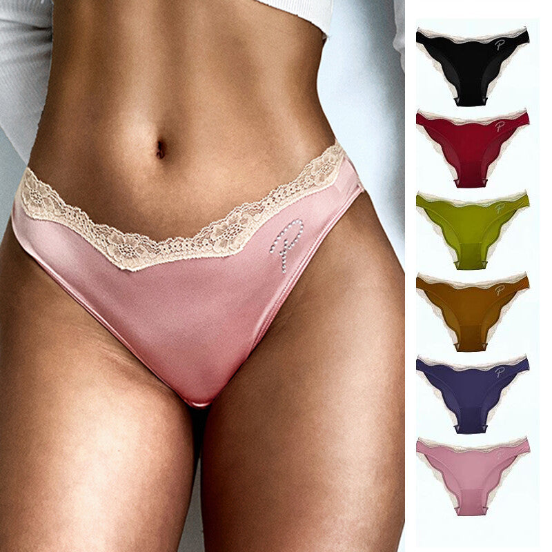 Sexy Womens Lace Silky Satin Briefs Knickers Lingerie Underwear Seamless Panties