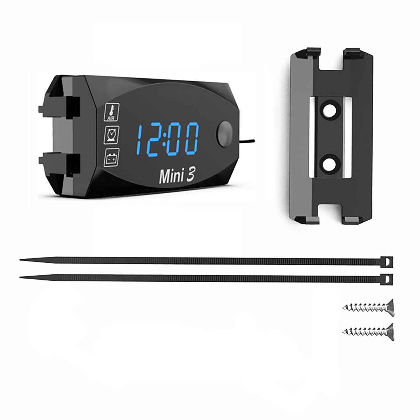 3 in 1 Motorcycle Electronic Clock Thermometer Voltmeter Multifunction LED
