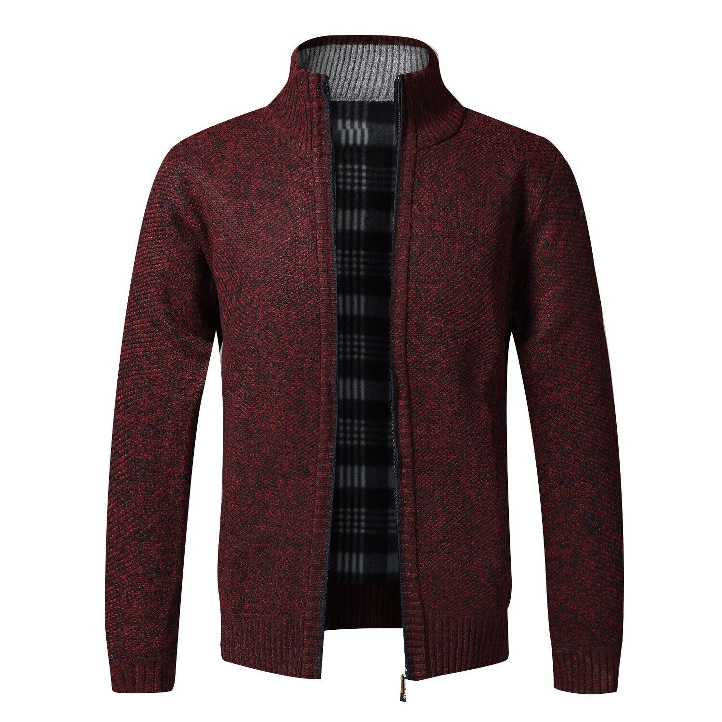 Men's Cardigan Sweater Fall Stand Collar Fleece Full Zip Male Clothing Coat
