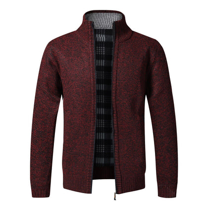 Men's Cardigan Sweater Fall Stand Collar Fleece Full Zip Male Clothing Coat