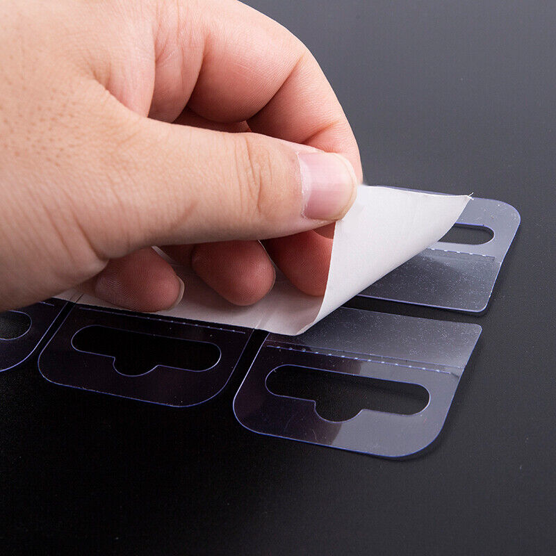 100pcs PVC Slot Hole Adhesive Hang Tabs Tag Merchandise Box Bag Peghooks DisY~gw
