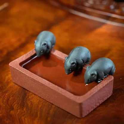 Three Mouse Purple Sands Tea Pet 10cm 4in Animal Sculpture Tea Tray Decor