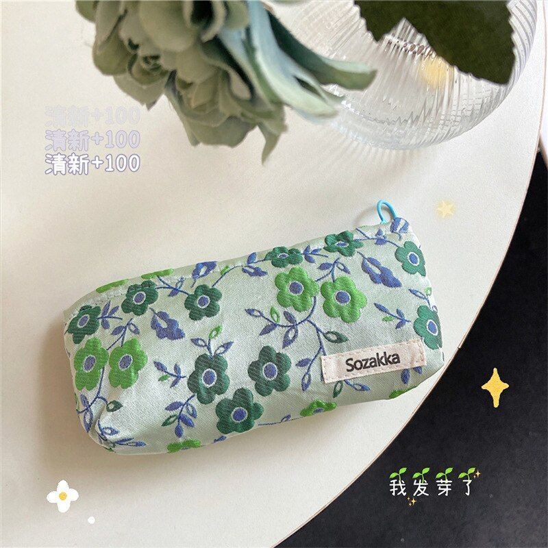 Vintage Flower Print Cosmetic Bag Makeup Case Zipper Pouch Lipsticks Brush Pouch