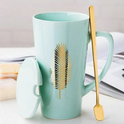 500ml Couple Cup 15x8.5cm Ceramic Coffee Mugs With Spoon & Cover Drinkware Gifts