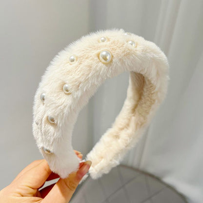 Women Headband Luxurious Faux Fur Crystal Hairband Casual Adult Hair Accessories