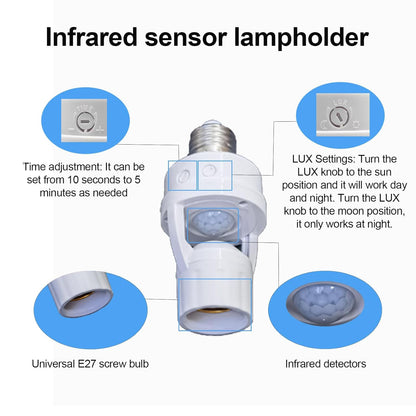 4 Pack E27 LED Light Lamp Bulb Holder Socket Switch Infrared PIR Motion Sensor