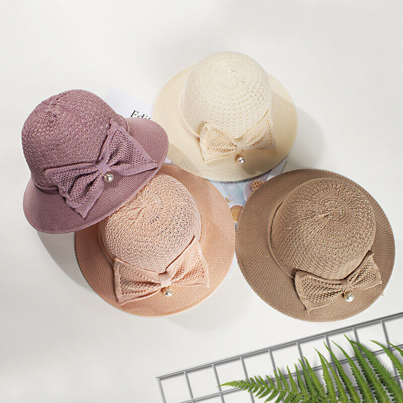 Women's Bow Large Floppy Folding Wide Brim Cap Sun Straw Summer Beach Hat New