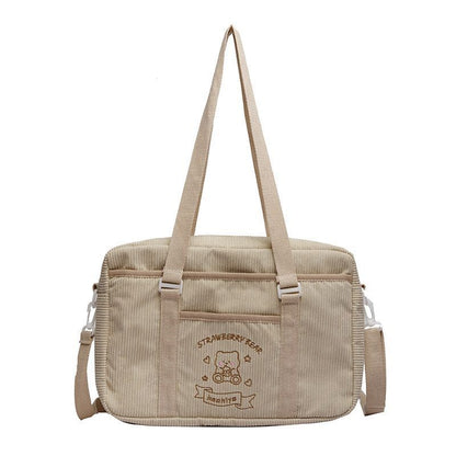 Shoulder Bag Corduroy Shopper Cartoon Embroidered Bear Letter Handbag 35*10*25CM