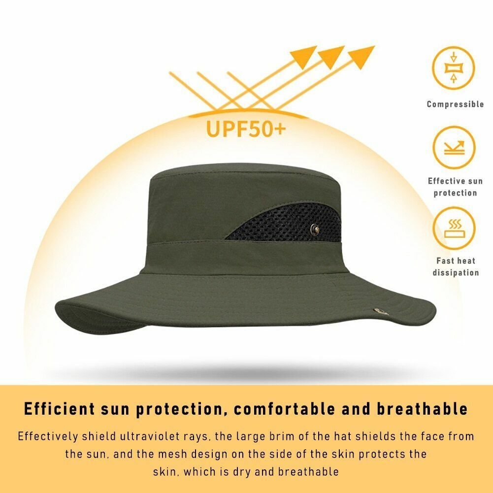 Outdoor Hat Fishing Hiking Cap Wide Brim Anti-UV Beach Sunshade Bucket Hat Blue