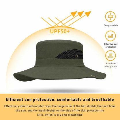 Outdoor Hat Fishing Hiking Cap Wide Brim Anti-UV Beach Sunshade Bucket Hat Blue