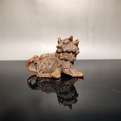 Rare Chinese Boxwood hand carved wooden kylin statue figure