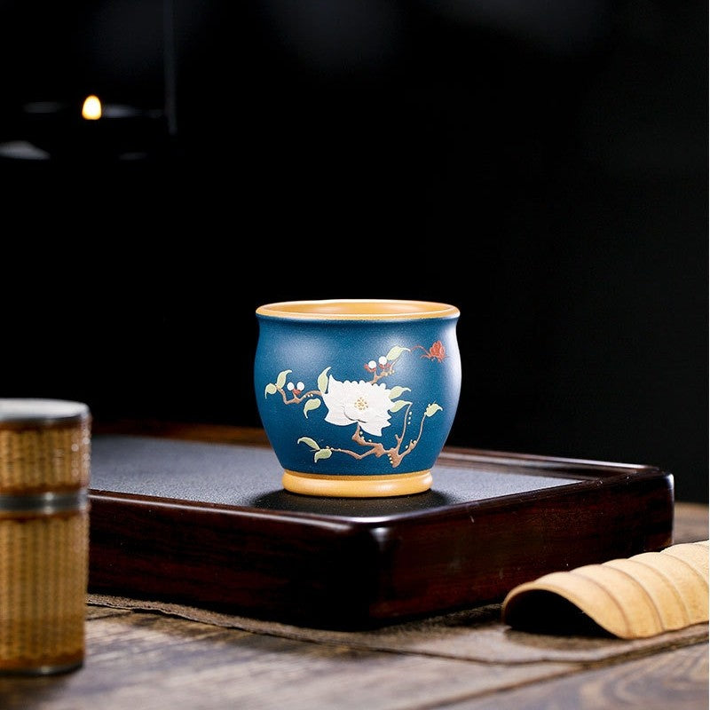 One Cup Real Yixing Zisha Purple Clay Tea Cup Floral Relief Handmade Master Cup