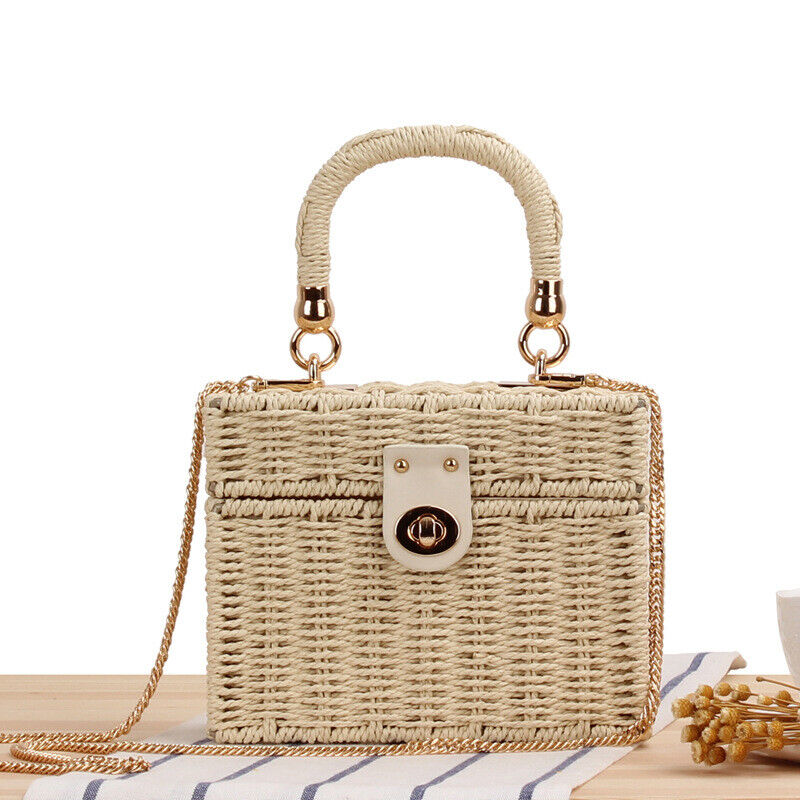 New Womens Summer Messenger Leisure Square Straw Beach Crossbody Bag