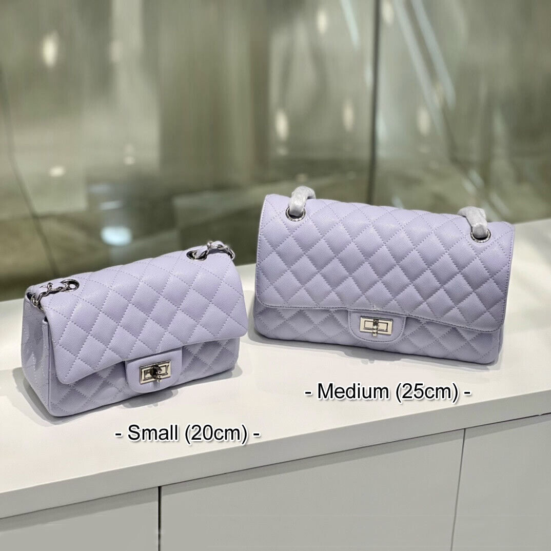 Quilted Real Leather Caviar Effect Double Flap Shoulder bag Handbag Purse Chains