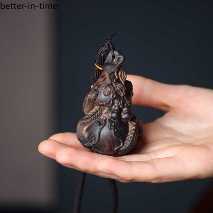 Agarwood Xianglong Gourd Handle Duozi Duofu Wood Engraving Car Pendant