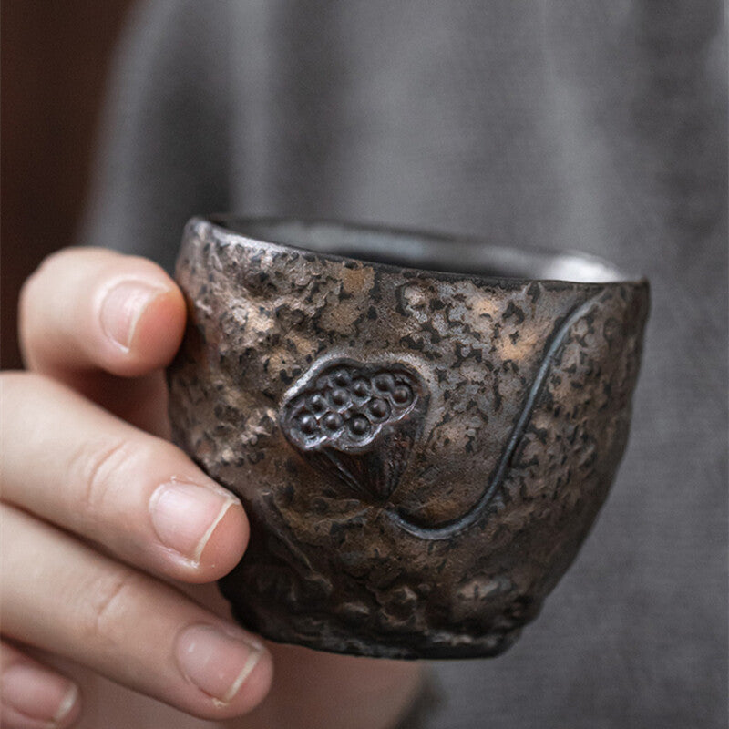 Ceramic Tea Cup Crude Pottery Iron Rust Glaze Design Creative Antique Style Cups