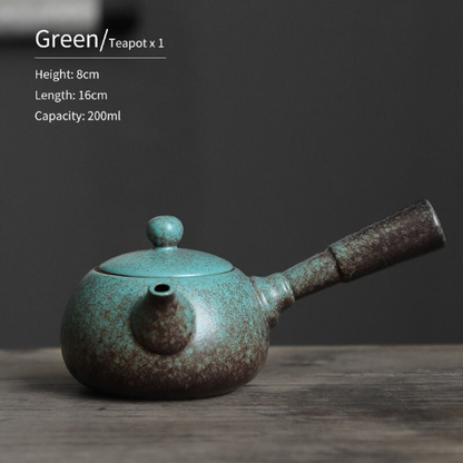 Green Ceramic Kyusu Teapots Asian Tea Pot 200ml