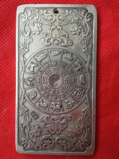 Ancient Chinese "Twelve Zodiac Tigers" Silver Amulet Auspicious Plate