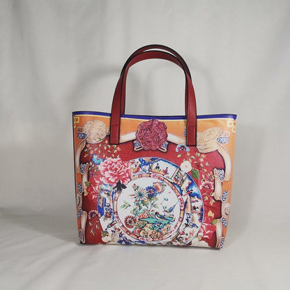 Floral Traveling Shoulder Bag Textured Leather Shopper Large Bag Women Handbags
