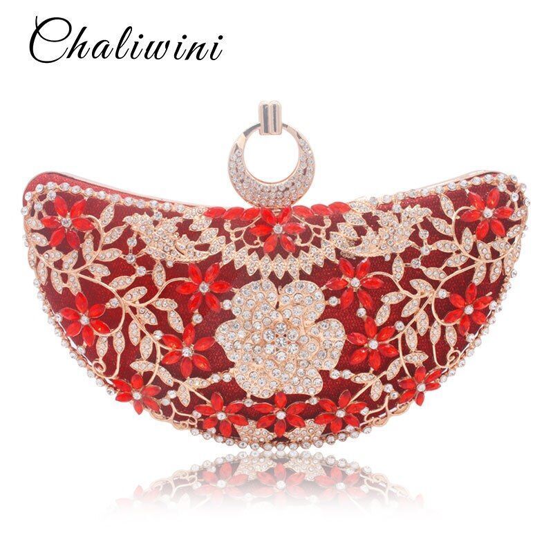 Women Clutch Luxury Bag Hollow Metal Sequined Shoulder Bag Crystal Handbag Purse