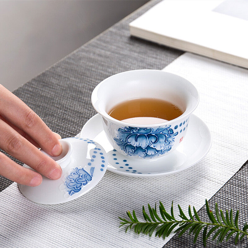 130ml Porcelain Teaware Gaiwan for Green Tea Tureen Covered Bowl Handpainted Lid