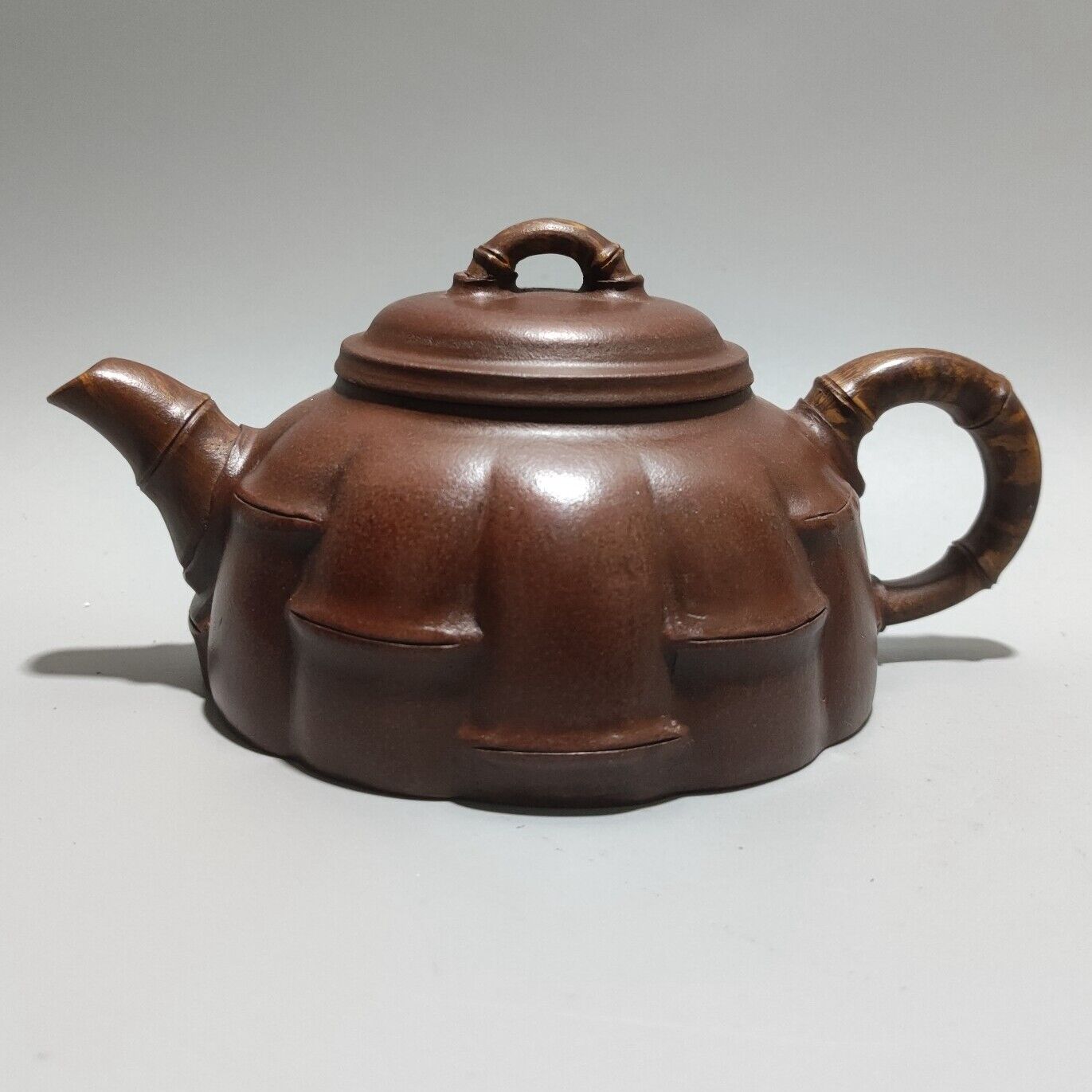 Vintage Chinese Yixing Purple Clay Teapot Zisha Ceramic Bamboo Teaware Collector