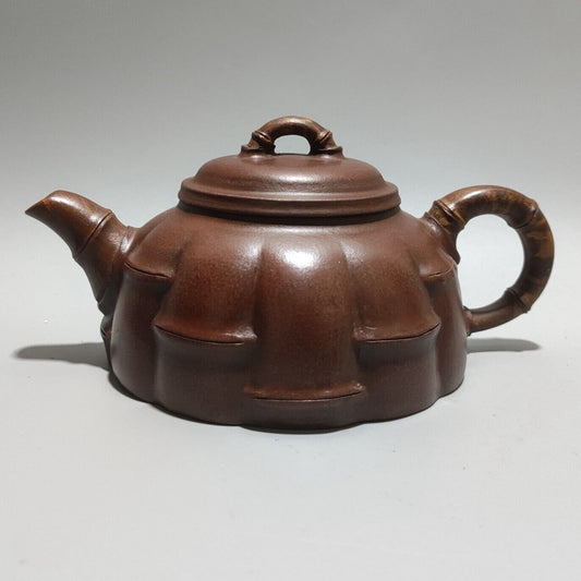 Vintage Chinese Yixing Purple Clay Teapot Zisha Ceramic Bamboo Teaware Collector