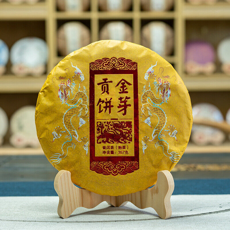 357g Yunnan Brown Mountain Ancient Aged Golden Bud Tribute Cake Ripe Puerh Tea