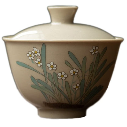 85ml Kung Fu Gaiwan Ceramic Hand Painted Flower Pattern Tureen Tea Cup Bowl Tea