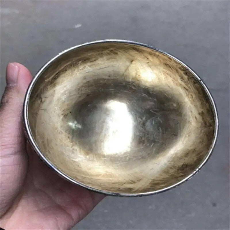 Tibet Dragon Phoenix Antique Copper Bowl Tea Bowl White Copper Carving