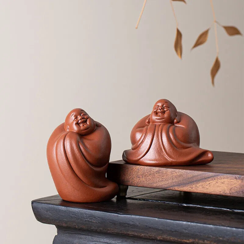 Purple Clay Tea Pet Small Buddha Monk Figurine Handmade Sculpture Crafts Chinese