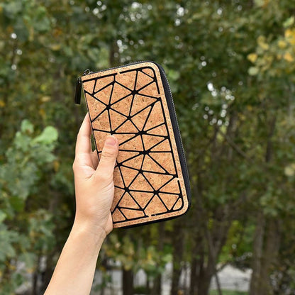 Cork Three Fold Long Wallet Fashion Credit Card Holder Clutch Purse Money Bags